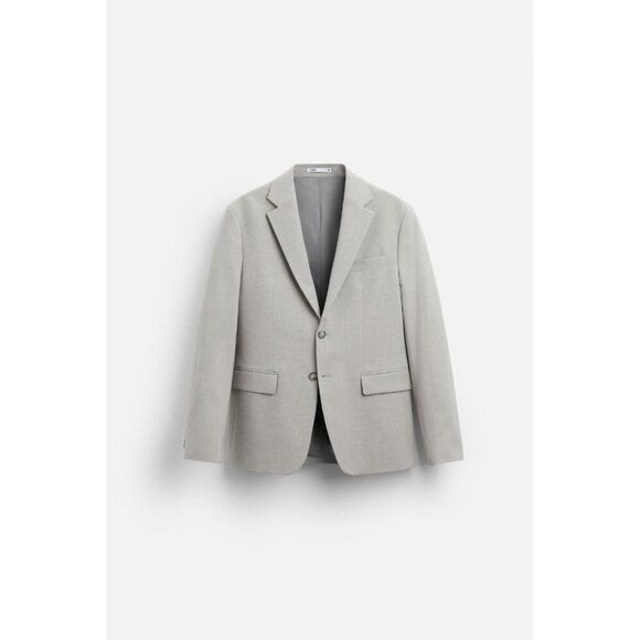 Zara Men Suit Jacket Blazer EU 48 US 38 Stone Gray wool double vest 5337/252 NWT - Picture 1 of 14